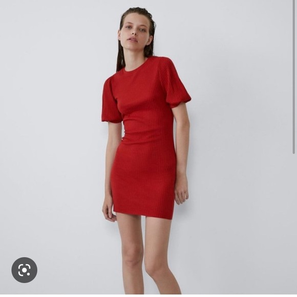 Zara Dresses & Skirts - Zara ribbed dress with puff sleeve